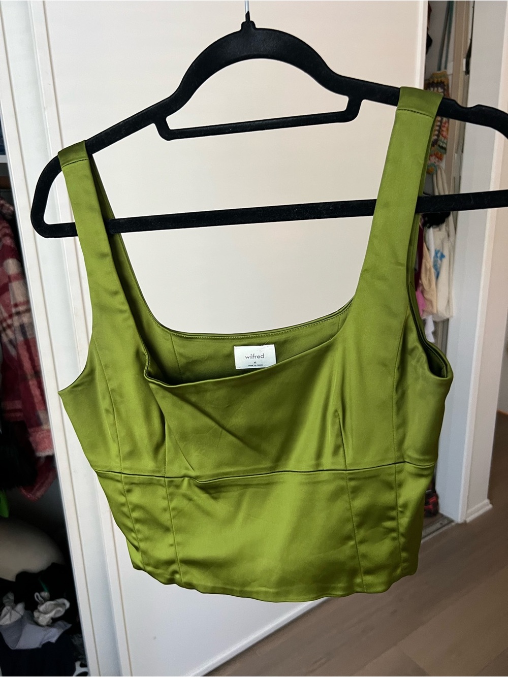 Wilfred Satin Olive Crop Tank with Wide Straps